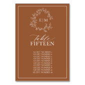 Moderne Terracotta Leafy Wappen Monogram Wedding Tischnummer (Rückseite)