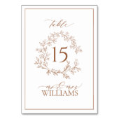 Moderne Terracotta Leafy Wappen Monogram Wedding Tischnummer (Rückseite)