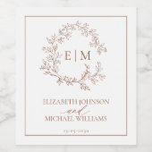Moderne Terracotta Leafy Wappen Monogram Wedding Weinetikett (Einzelnes Label)