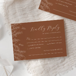 Moderne Terracotta Minimal Blätter Hochzeit RSVP Karte