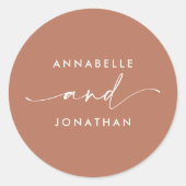 Moderne Terracotta minimale zeitgenössische Hochze Runder Aufkleber (Vorderseite)