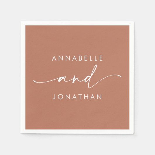 Moderne Terracotta minimale zeitgenössische Hochze Serviette (Vorderseite)
