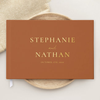 Moderne Terracotta Minimalistisch Wedding Gold Gästebuch