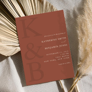 Moderne Terracotta Monogram Minimalistisch Wedding Einladung