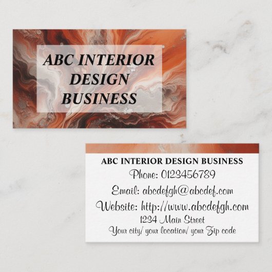 Moderne Terracotta-orange-silberne Marmortypografi Visitenkarte (Vorne/Hinten)