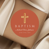 Moderne Terracotta Religiöse Kreuztaufe Runder Aufkleber