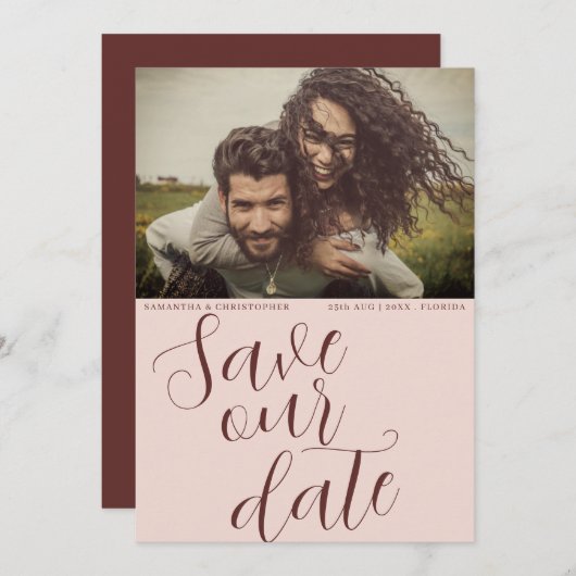 Moderne Terracotta Rette unser Datum Hochzeit Save The Date (Vorne/Hinten)