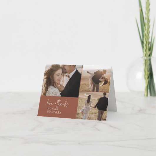 Moderne Terracotta Rost 3 Foto geflochtene Hochzei Dankeskarte (Vorderseite)