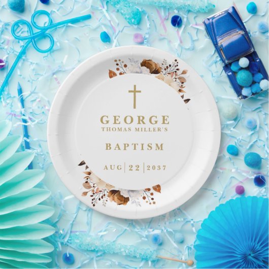 Moderne Terracotta Rustikale Herbstflorale Taufe Pappteller (Party)