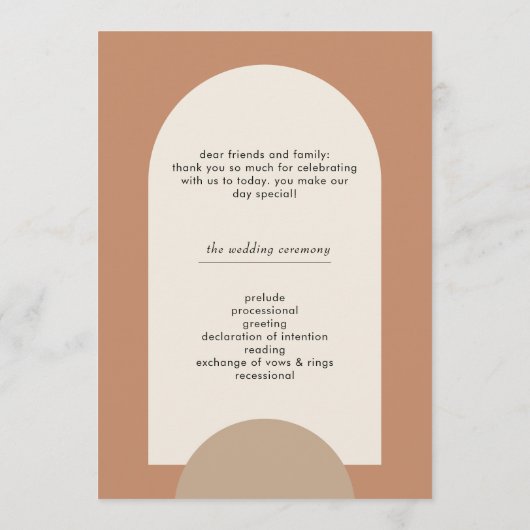 Moderne Terracotta Sand Boho Arch Geometric Weddin Programm (Rückseite)
