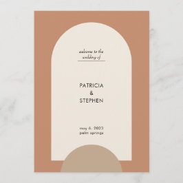 Moderne Terracotta Sand Boho Arch Geometric Weddin Programm