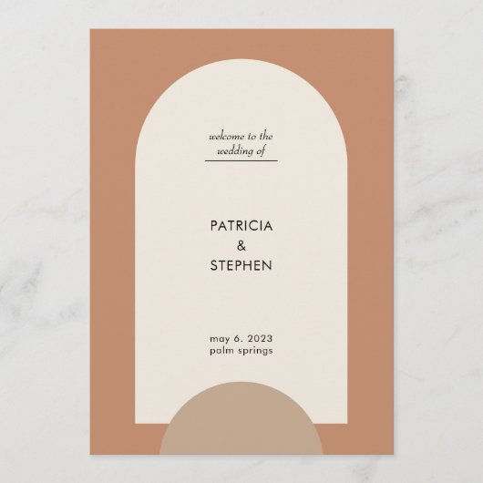 Moderne Terracotta Sand Boho Arch Geometric Weddin Programm (Vorderseite)