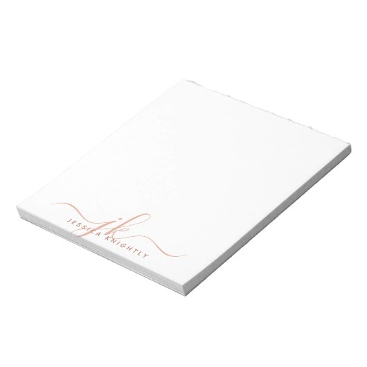 Moderne Terracotta-Script Monogram-Initialen Notizblock (Rotiert)