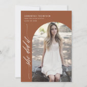 Moderne Terracotta Sie tat es Abschluss Arche Foto Einladung (Vorderseite)