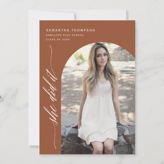 Moderne Terracotta Sie tat es Abschluss Arche Foto Einladung (Vorderseite)