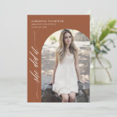 Moderne Terracotta Sie tat es Abschluss Arche Foto Einladung (Stehend Vorderseite)