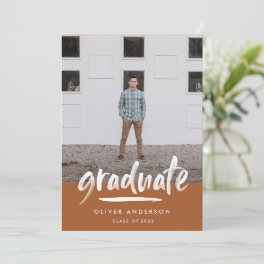 Moderne Terracotta-Skripte mit mehreren Fotos Absc Einladung (Stehend Vorderseite)