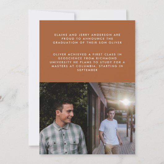 Moderne Terracotta-Skripte mit mehreren Fotos Absc Einladung (Rückseite)