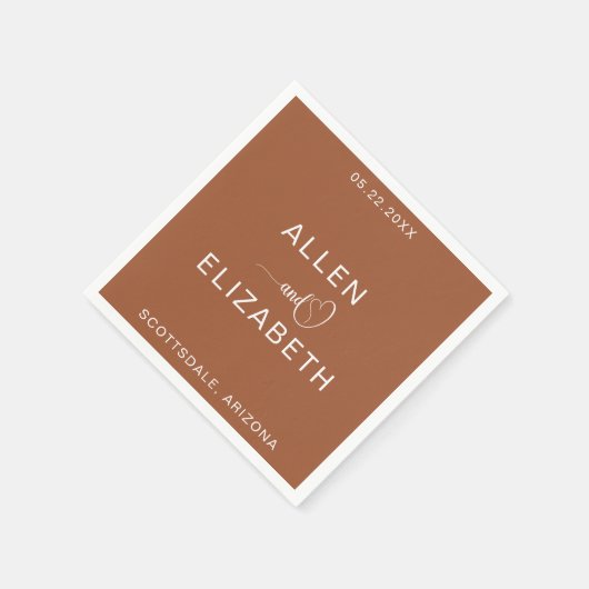 Moderne Terracotta Stilvolle Personalisierte Hochz Serviette (Ecke)