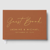Moderne Terracotta- und Gold Foil-Script-Hochzeit Gästebuch (Vorderseite)