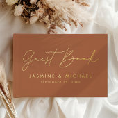 Moderne Terracotta- und Gold Foil-Script-Hochzeit Gästebuch