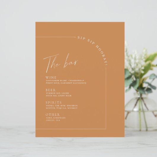 Moderne Terracotta Wedding Bar Menu (Stehend Vorderseite)