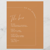 Moderne Terracotta Wedding Bar Menu (Vorderseite)