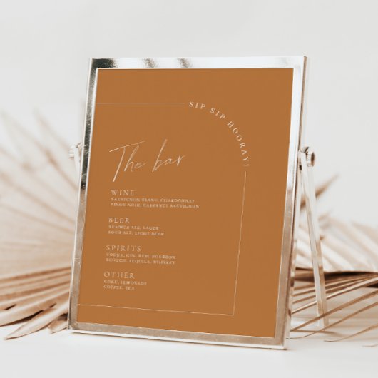 Moderne Terracotta Wedding Bar Menu