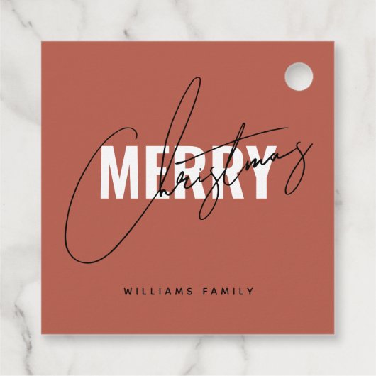 Moderne Terracotta Weihnachtsschrift Geschenkanhänger (Rückseite)