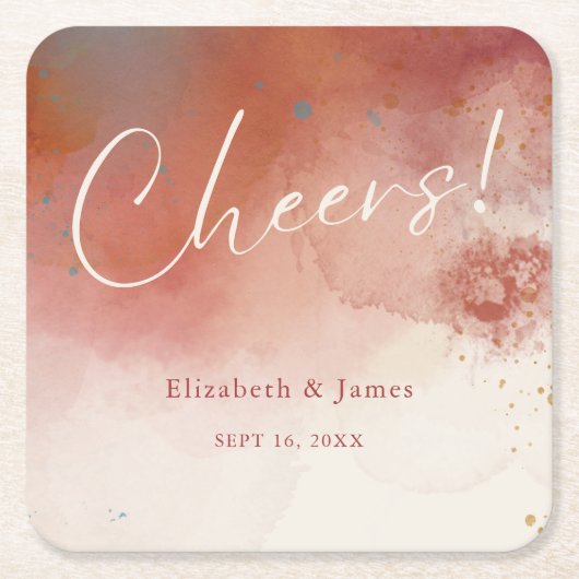 Moderne Terracotta-Wüste Boho Wedding Cheers Rechteckiger Pappuntersetzer (Vorderseite)