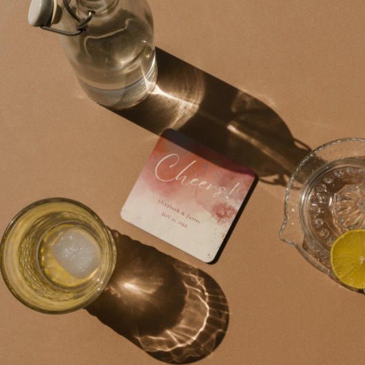 Moderne Terracotta-Wüste Boho Wedding Cheers Rechteckiger Pappuntersetzer