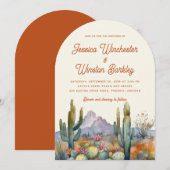 Moderne Terracotta Wüste Kaktus Landschaft Hochzei Einladung (Vorne/Hinten)