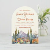 Moderne Terracotta Wüste Kaktus Landschaft Hochzei Einladung (Stehend Vorderseite)