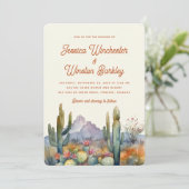 Moderne Terracotta Wüste Kaktus Landschaft Hochzei Einladung (Stehend Vorderseite)