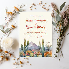 Moderne Terracotta Wüste Kaktus Landschaft Hochzei Einladung