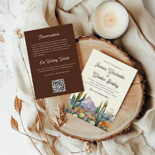 Moderne Terracotta-Wüstenkaktus auf einer Hochzeit Einladung