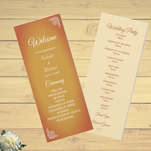 Moderne Terrakotta-Blumen-Hochzeitsprogramm