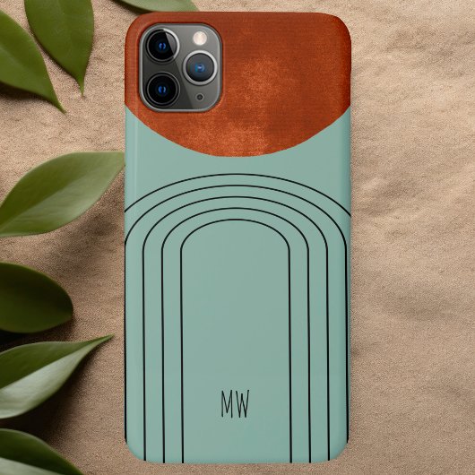 Moderne Terrakotta-Bogen-Teal-Linienkunst im Mitte Case-Mate iPhone Hülle