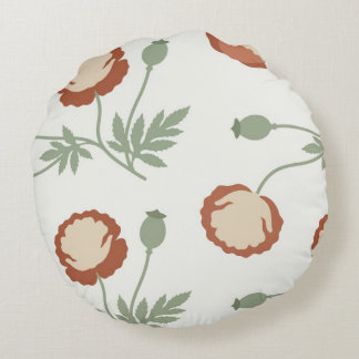 Moderne Terrakotta-Botanische Mohn-Rundkissenhülle Rundes Kissen