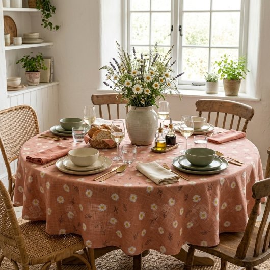Moderne Terrakotta-Gänseblümchen-Streu-Blumen-Tisc Tischdecke