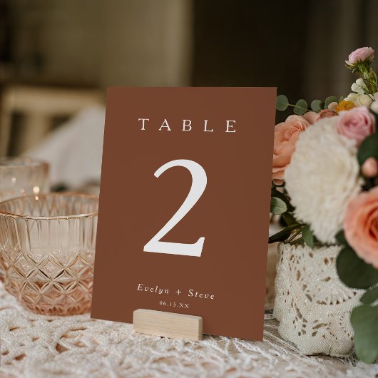 Moderne Terrakotta-Hochzeitstisch-Nummer Tischnummer