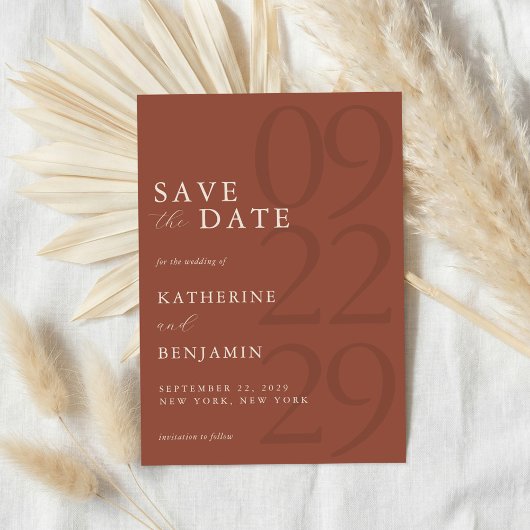 Moderne Terrakotta-Minimalist-Hochzeit Save The Date