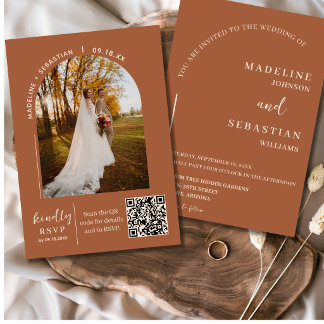 Moderne Terrakotta Minimalistische Foto-Hochzeit Einladung