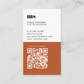 Moderne Terrakotta-Monogramm-QR-Code professionell Visitenkarte (Rückseite)