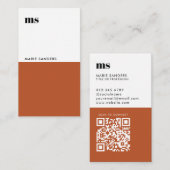 Moderne Terrakotta-Monogramm-QR-Code professionell Visitenkarte (Vorne/Hinten)