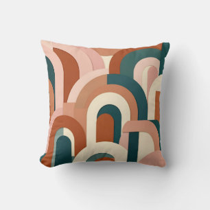 Moderne Terrakotta-Rosa Türkis Geometrischer Bogen Kissen