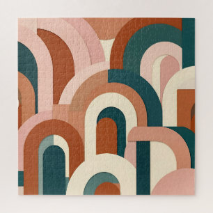 Moderne Terrakotta-Rosa Türkis Geometrischer Bogen Puzzle