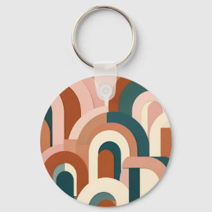 Moderne Terrakotta-Rosa Türkis Geometrischer Bogen Schlüsselanhänger