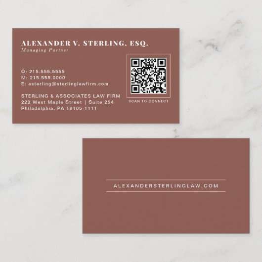 Moderne Terrakotta Roségold QR-Code Professional Visitenkarte (Vorne/Hinten)