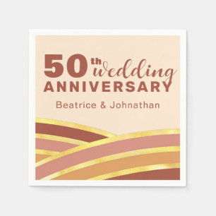 Moderne Terrakotta- und Goldene 50. Hochzeitstag-F Serviette